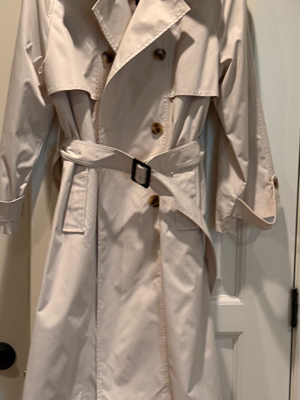 BCBG Light Beige Double-Breasted Trench Coat with Belt